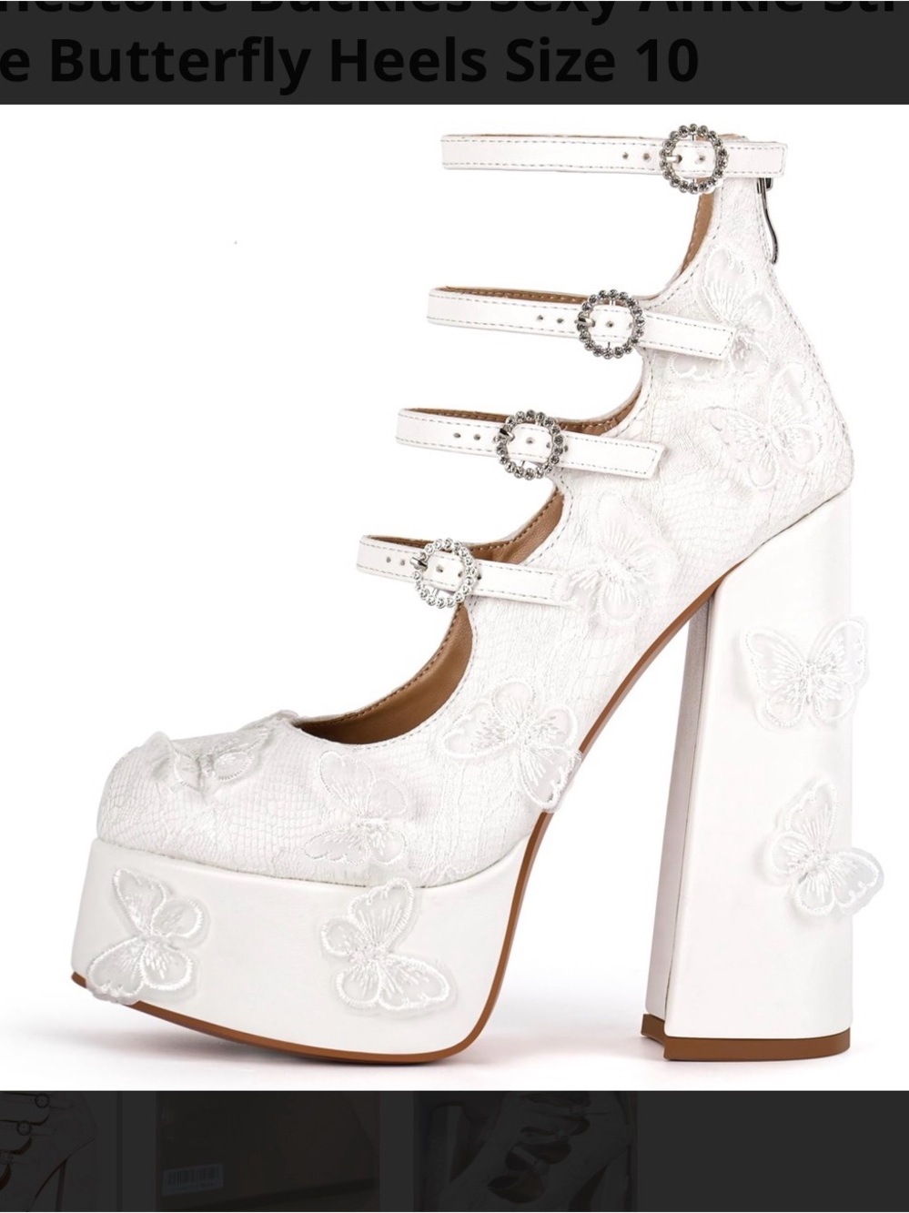 White Butterfly Embroidered Platform Mary Jane Heels